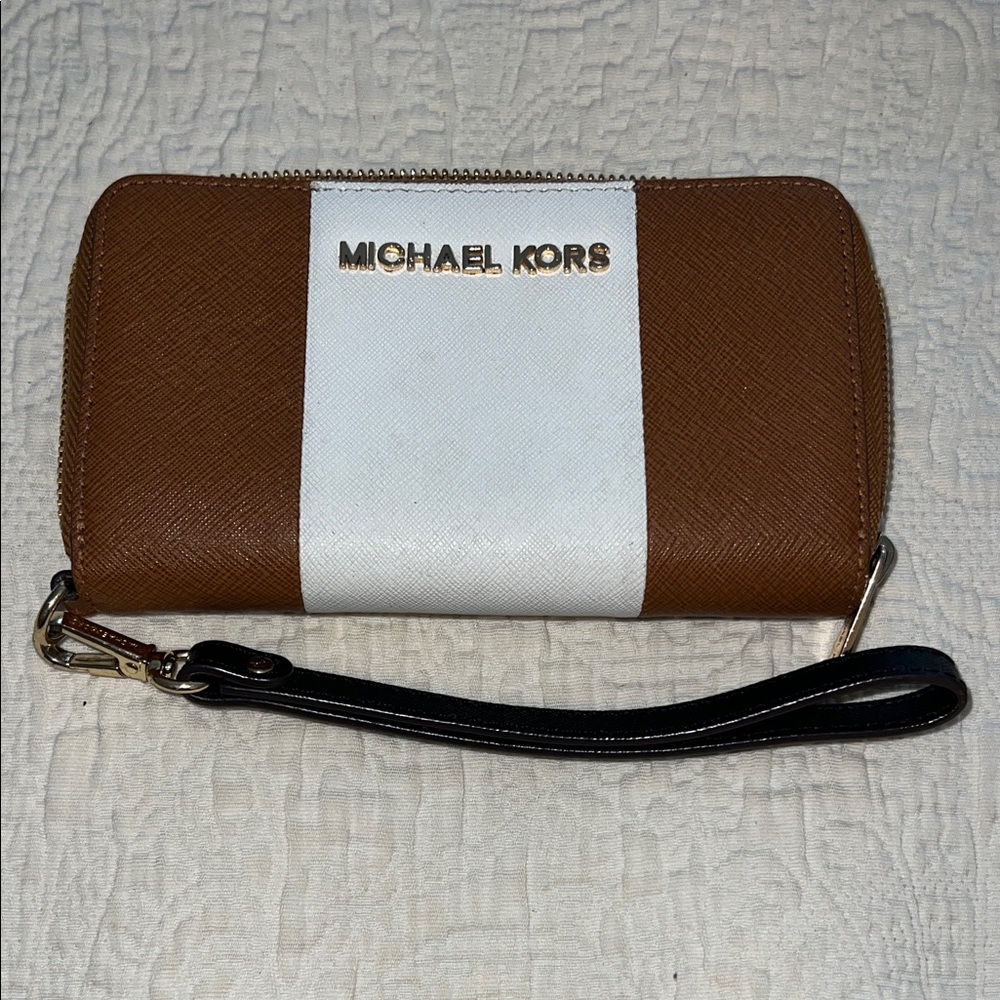 Michael Kors Two-Tone Brown and Cream Wristlet